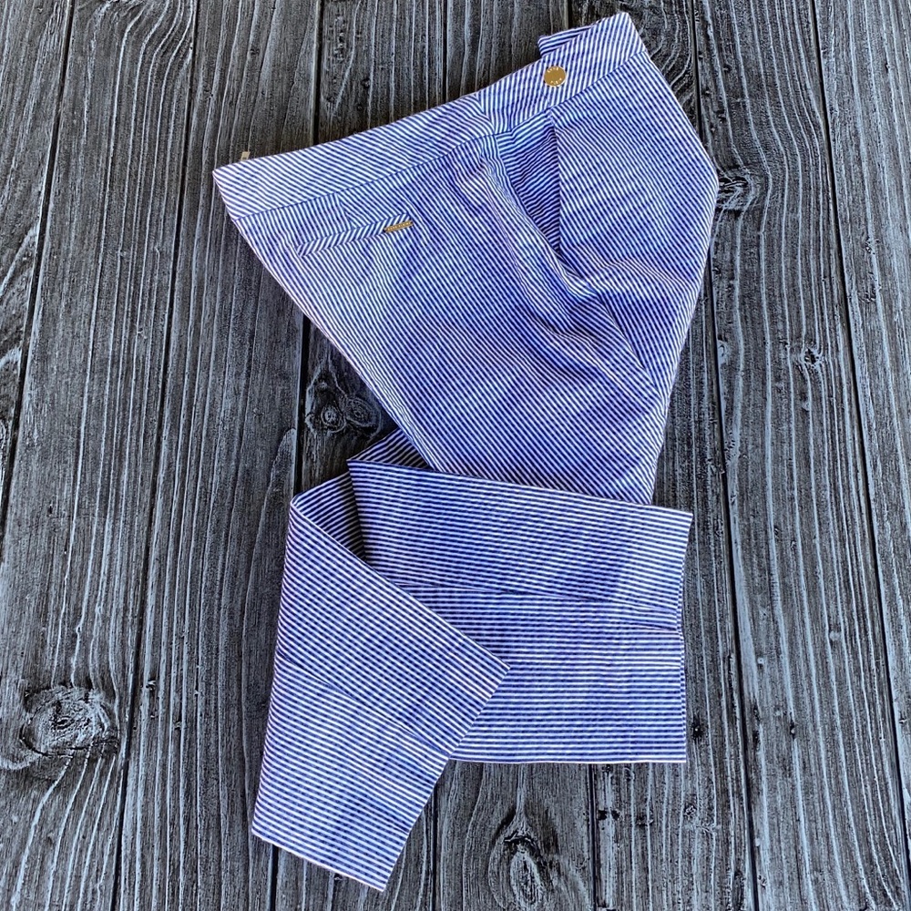 Plus Size Petite Pinstripe Linen Cropped Pants - Picture 2 of 6